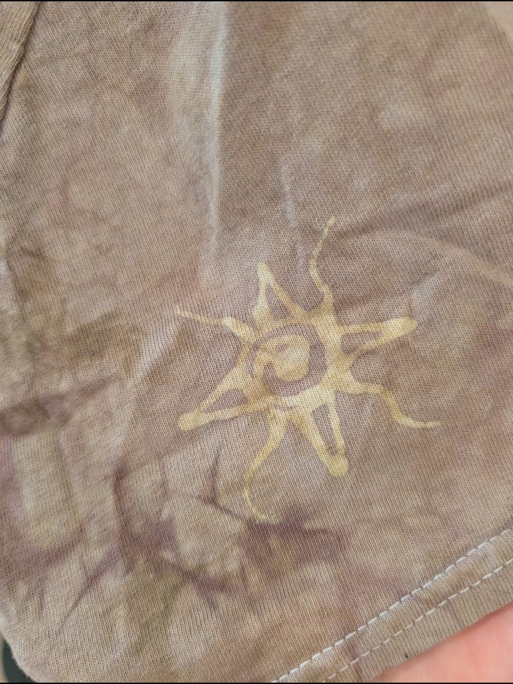Brown Tie-Dye Grateful Dead Hand Painted Batik V Neck Top - Brown & Cream Small - Picture 6 of 11